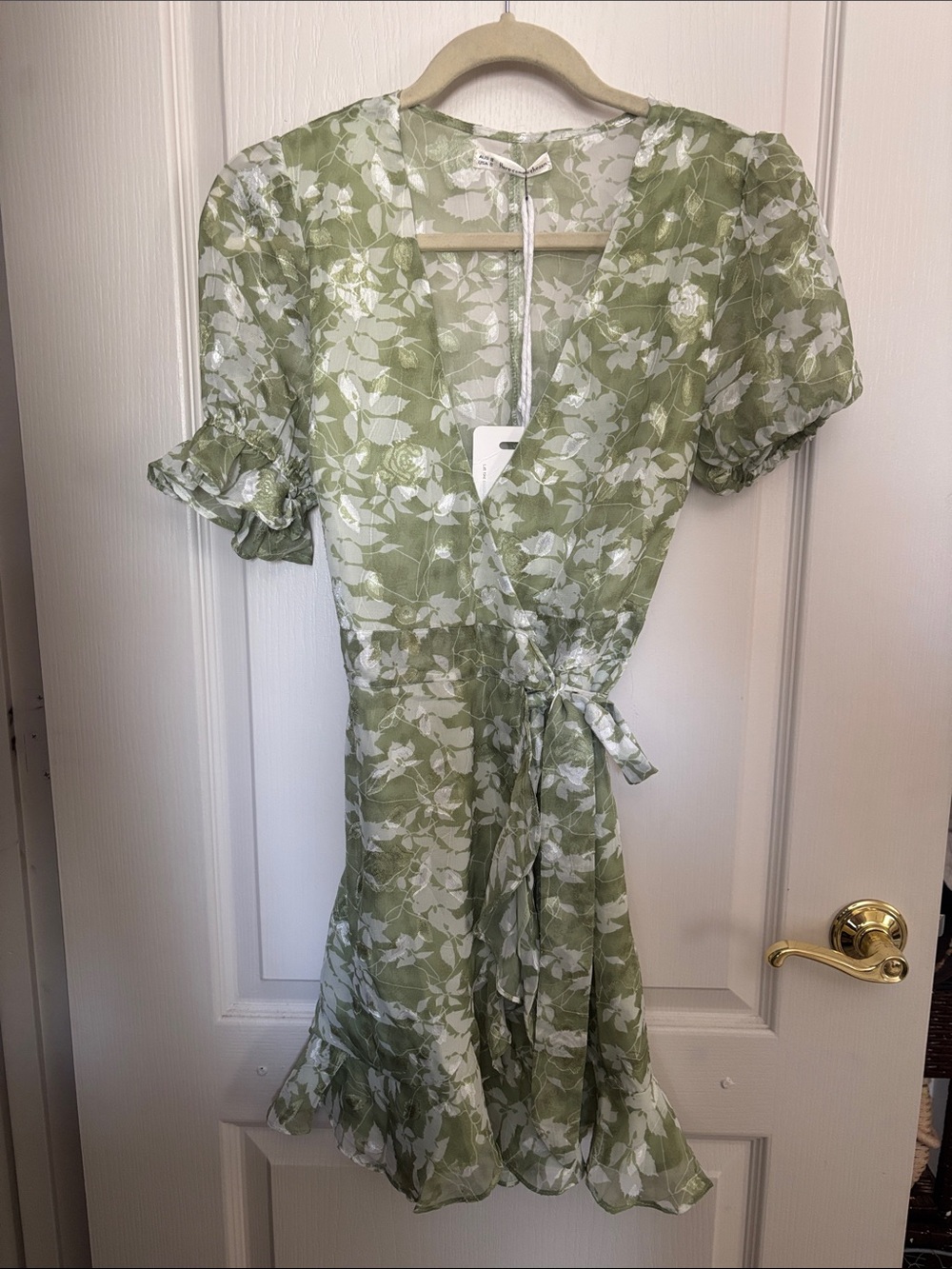 Green Floral Wrap Mini Dress with Tie Waist